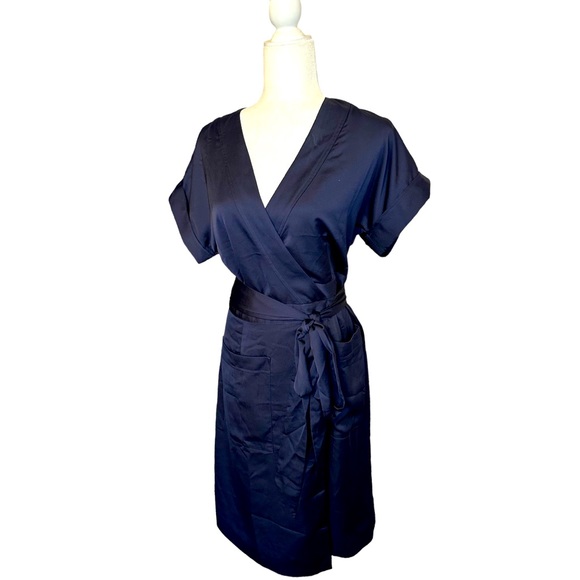 J CREW Short Sleeve Navy Blue Wrap Dress. Size S - Picture 5 of 14